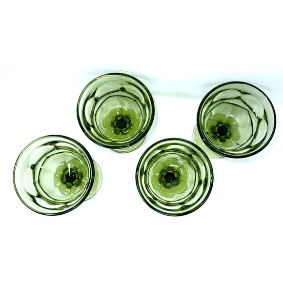 Fostoria Argus Avocado Green Stemmed Goblets Glasses 8 oz Set of 4 Vintage - Picture 3 of 6